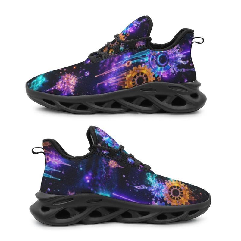 Running Gear Design - รองเท้าวิ่งสำหรับสุภาพสตรีและสุภาพบุรุษ รองเท้ากีฬา ดีไซน์เกียร์นีออนสีสันสดใสและดีไซน์เนบิวลา เหมาะสำหรับกีฬาและกิจกรรมกลางแจ้ง ทนทาน