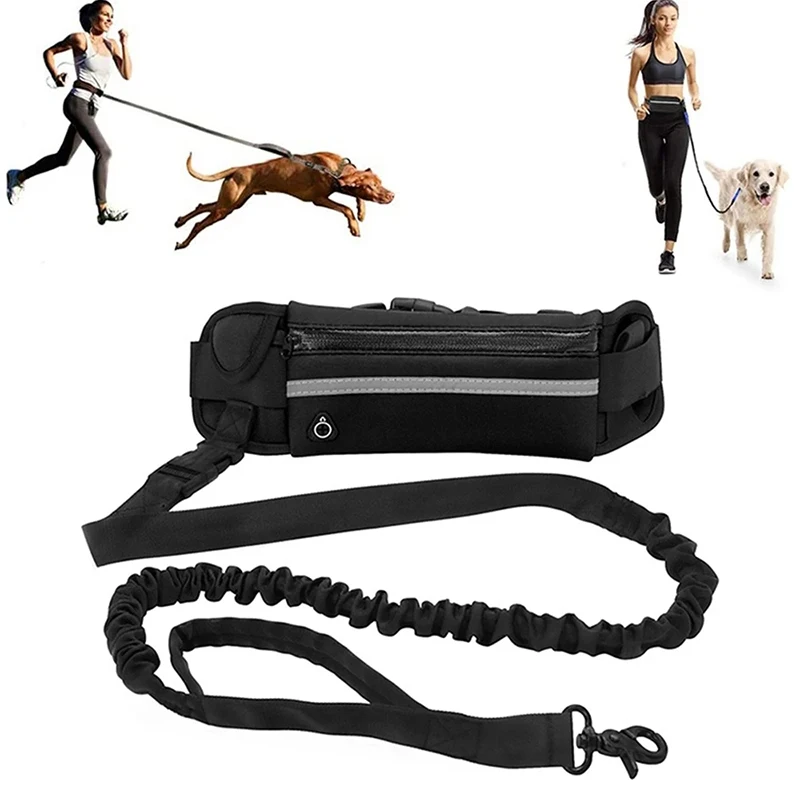 Running Gear Holder - แฮนด์ฟรีสายจูงสุนัขสําหรับวิ่งเดินสายจูงสะท้อนแสงพร้อมกระเป๋าคาดเอวเข็มขัดยืดหยุ่นแบบยืดหดได้เชือกลากสุนัขผลิตภัณฑ์สําหรับสัตว์เลี้ยง