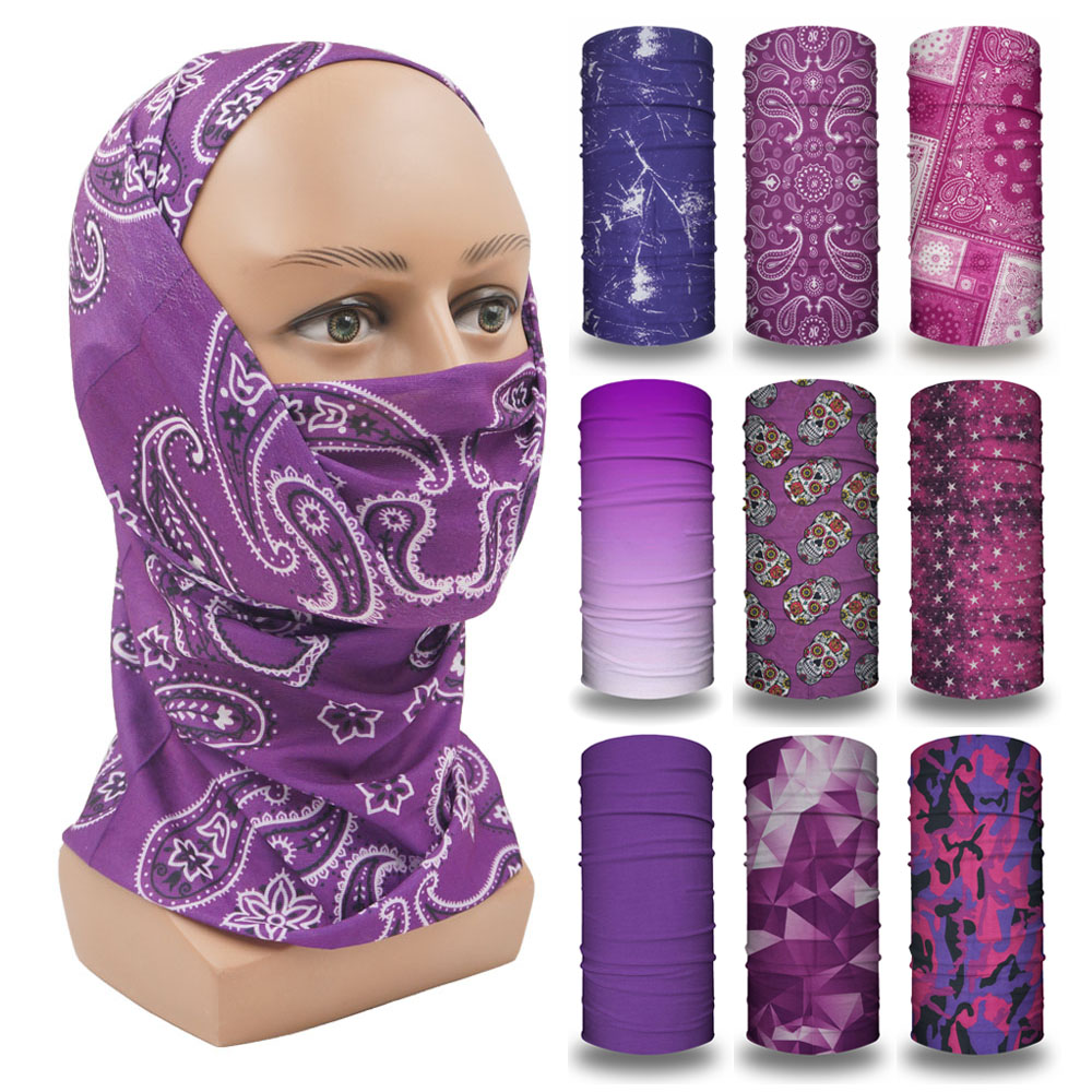 Head Gear Running - สีม่วง Balaclava ผู้หญิงวิ่งแคมป์แถบคาดศีรษะผ้าพันคอ Quickdry คอ Gaiter