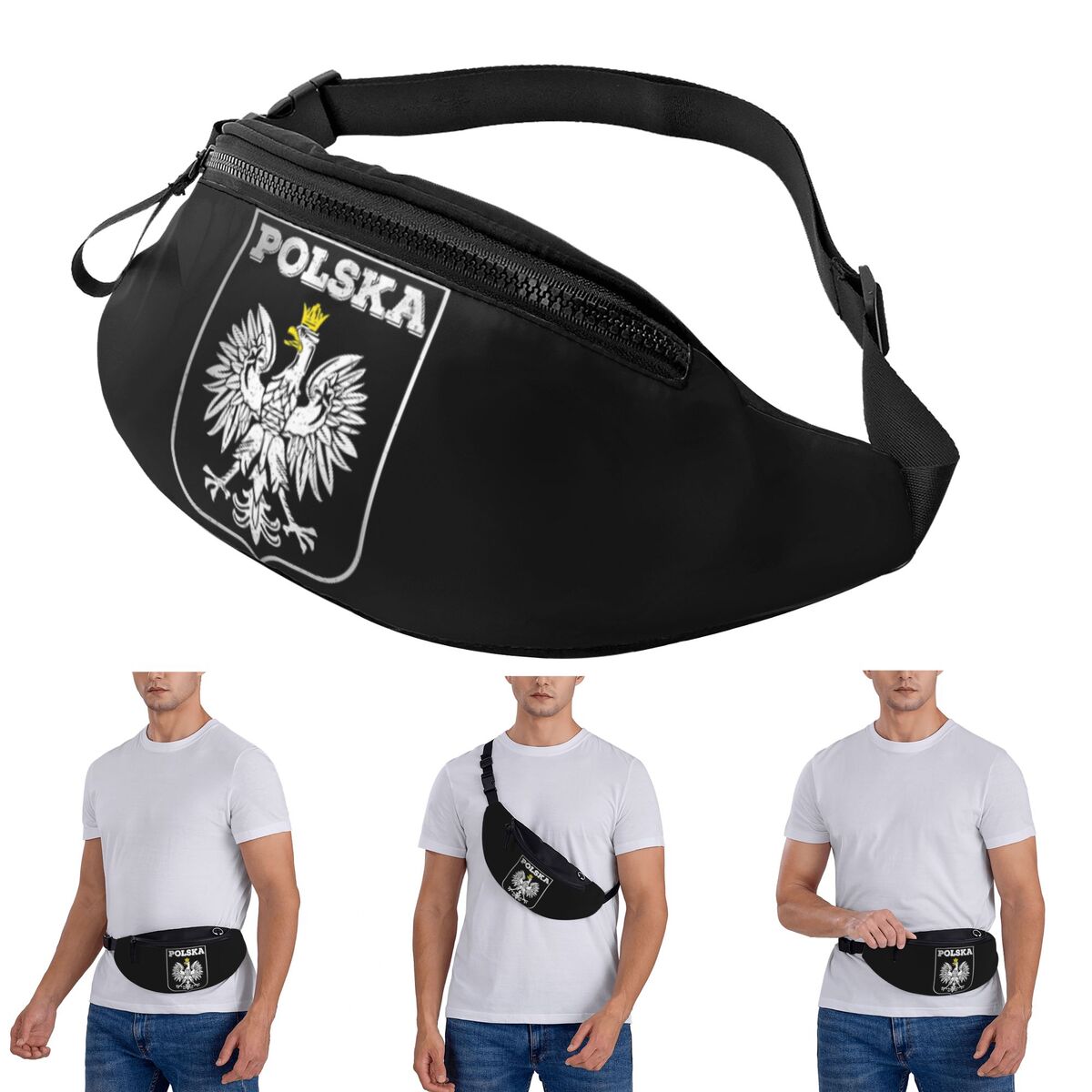Running Gear Bag For Men - กระเป๋าคาดเอวแบบสะพายข้างลายโลโก้ Polska Eagle สัญลักษณ์ความภาคภูมิใจของชาวโปแลนด์ ของที่ระลึกธงชาติโปแลนด์ สำหรับผู้ชายและผู้หญิง