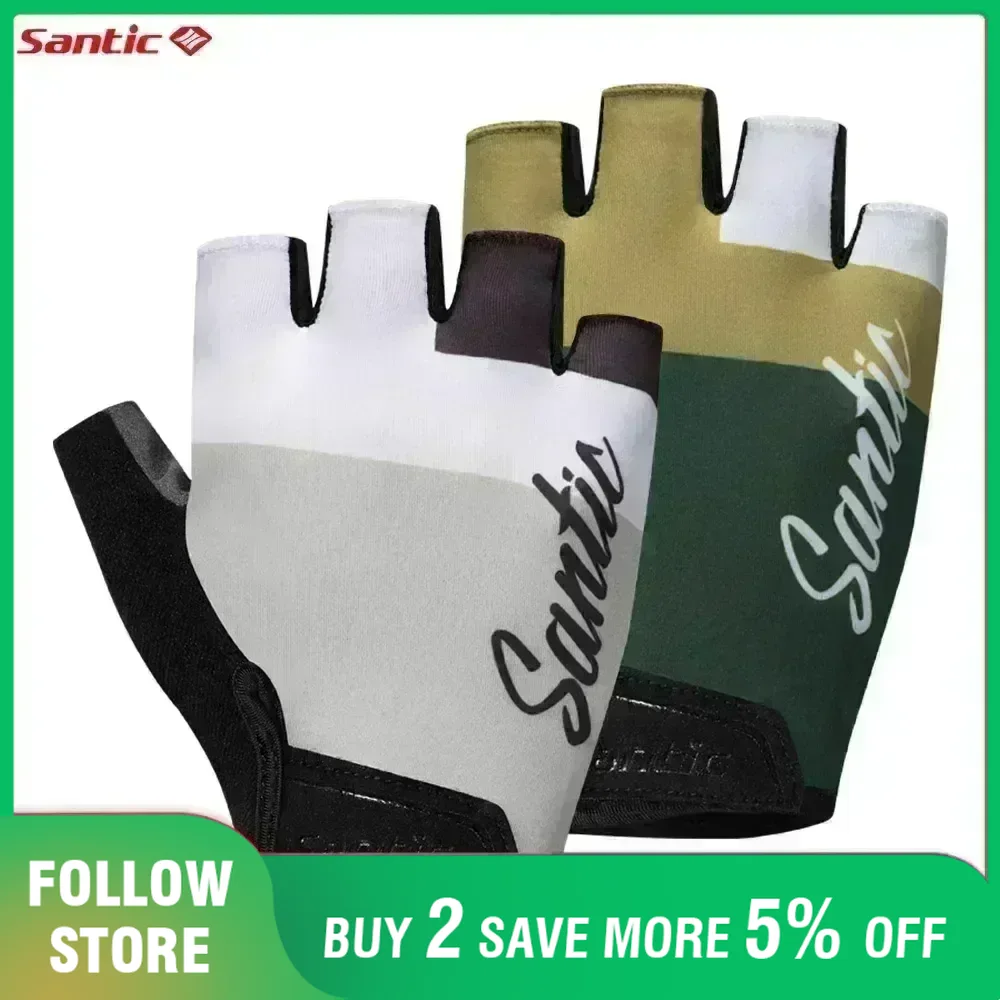 Running Gear Outdoor - Santic U Nisexครึ่งถุงมือขี่จักรยานลื่นการดูดซึมShockจักรยานเกียร์นิ้วสั้นกลางแจ้งวิ่งMTBขี่ออกกําลังกายถุงมือ