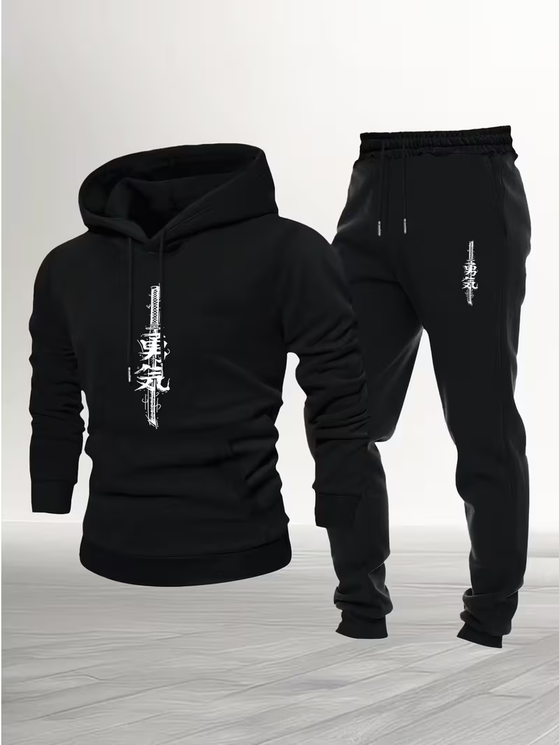 Running Gear Shop - ชุดลำลองสองชิ้นสำหรับผู้ชาย เสื้อฮู้ดและกางเกงกีฬา สำหรับฤดูใบไม้ร่วงและฤดูหนาว เหมาะสำหรับวิ่งและสวมใส่ในชีวิตประจำวัน เสื้อผ้ากีฬาที่สวมใส่สบาย