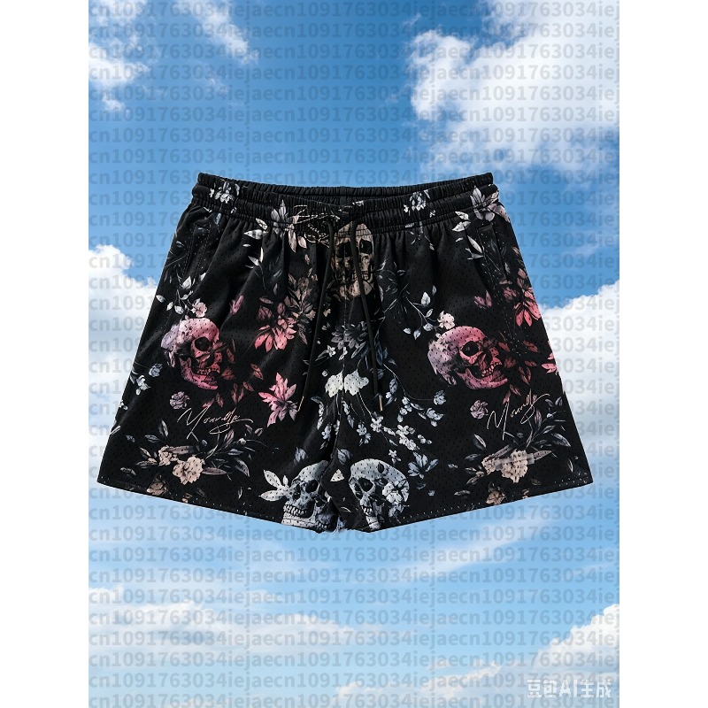 Running Gear Design - กางเกงบาสเก็ตบอลฤดูร้อนระบายอากาศดี ลายหัวกะโหลกเปลวไฟ สไตล์ลำลอง สำหรับออกกำลังกาย วิ่ง เทรนนิ่ง