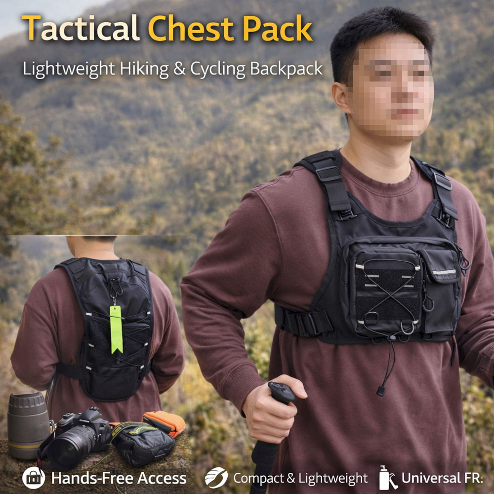 Running Gear Bag For Men - กระเป๋าคาดอกแบบยุทธวิธีพร้อมถุงน้ำ 2 ลิตร, กระเป๋าสะพายอุปกรณ์น้ำหนักเบาปรับได้พร้อมแถบสะท้อนแสงสำหรับเดินป่า วิ่ง ปั่นจักรยาน